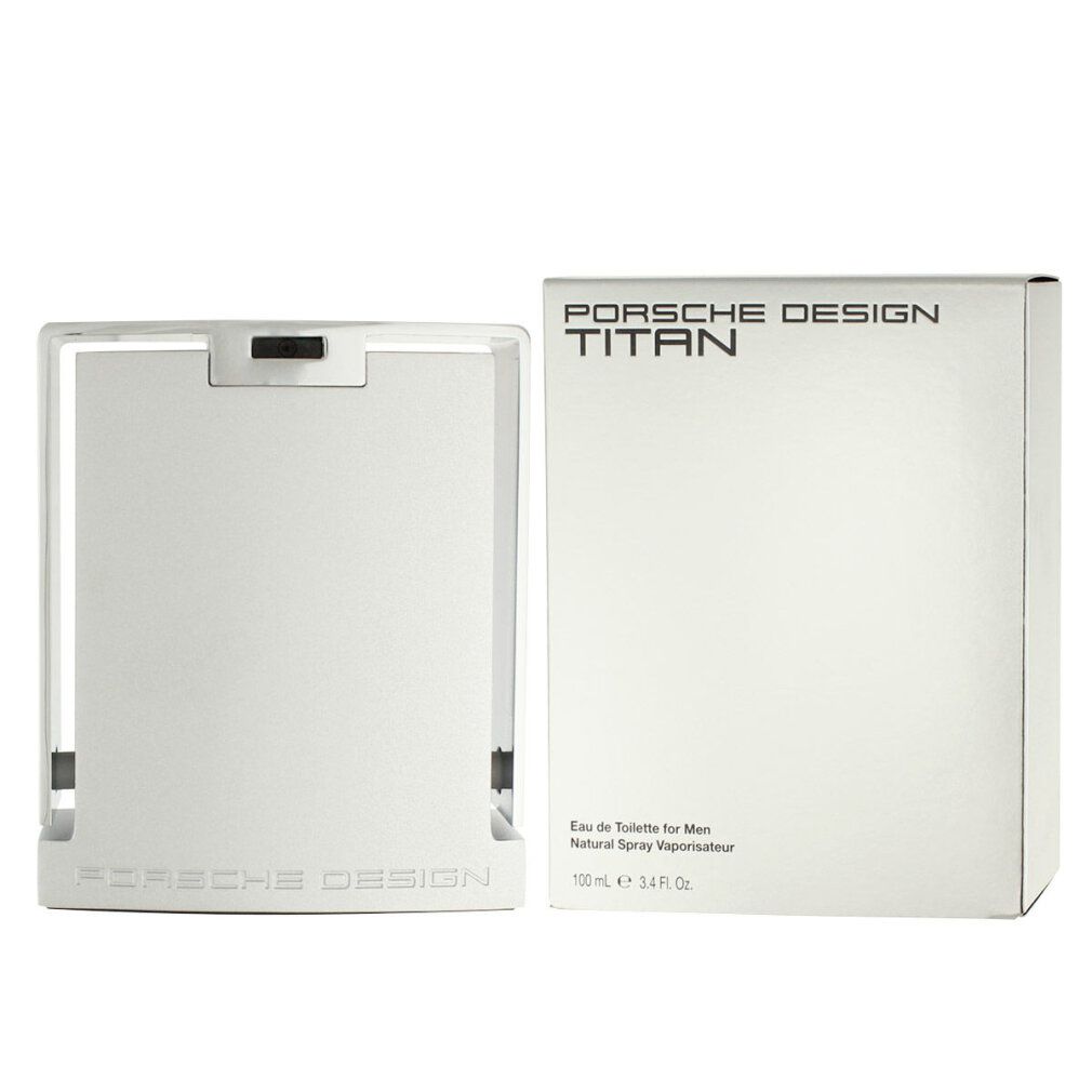 Flacone argentato e confezione rettangolare. Sulla confezione: "PORSCHE DESIGN TITAN".