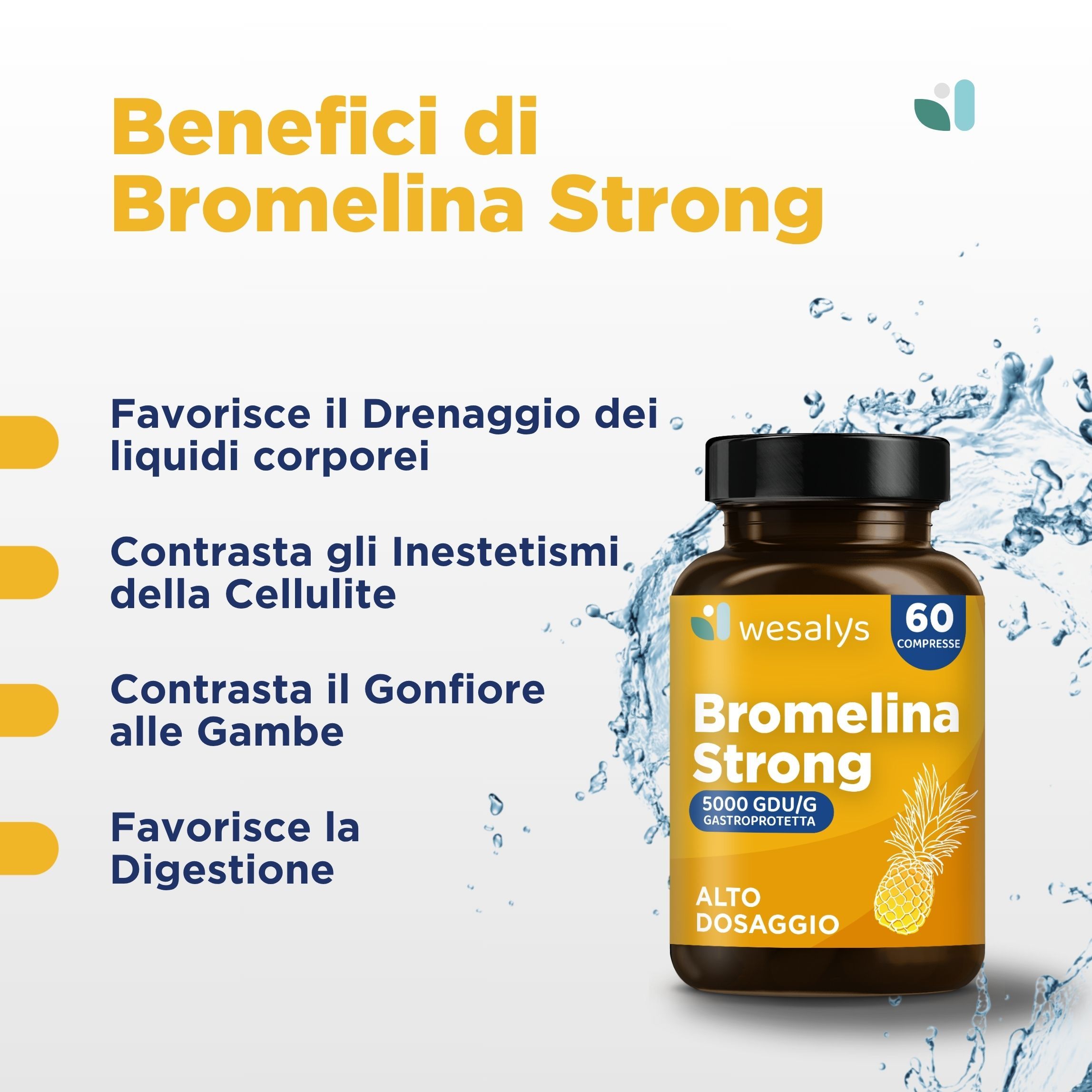 Bromelina Strong di WESALYS® - Drenante e contro Gambe pesanti e Cellulite