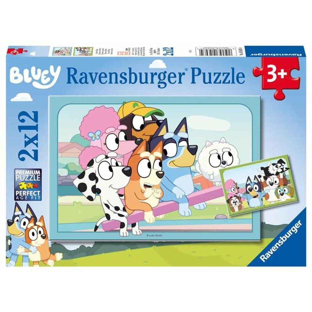 Puzzle Ravensburger Bluey, 2x12 pezzi. Confezione con illustrazione dei personaggi. Età 3+. Premium Puzzle.