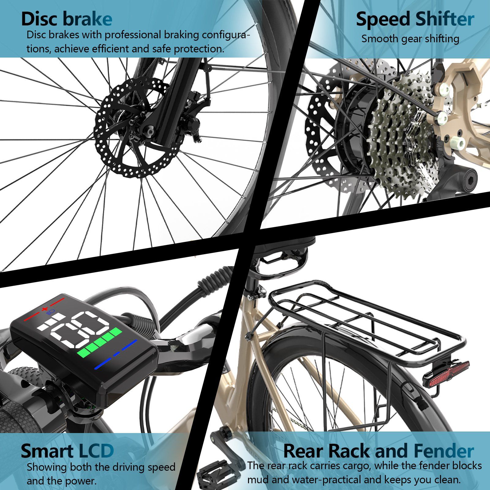 FM M1 Bicicletta elettrica con telaio a scavalco basso, batteria da 36 V 13 Ah
