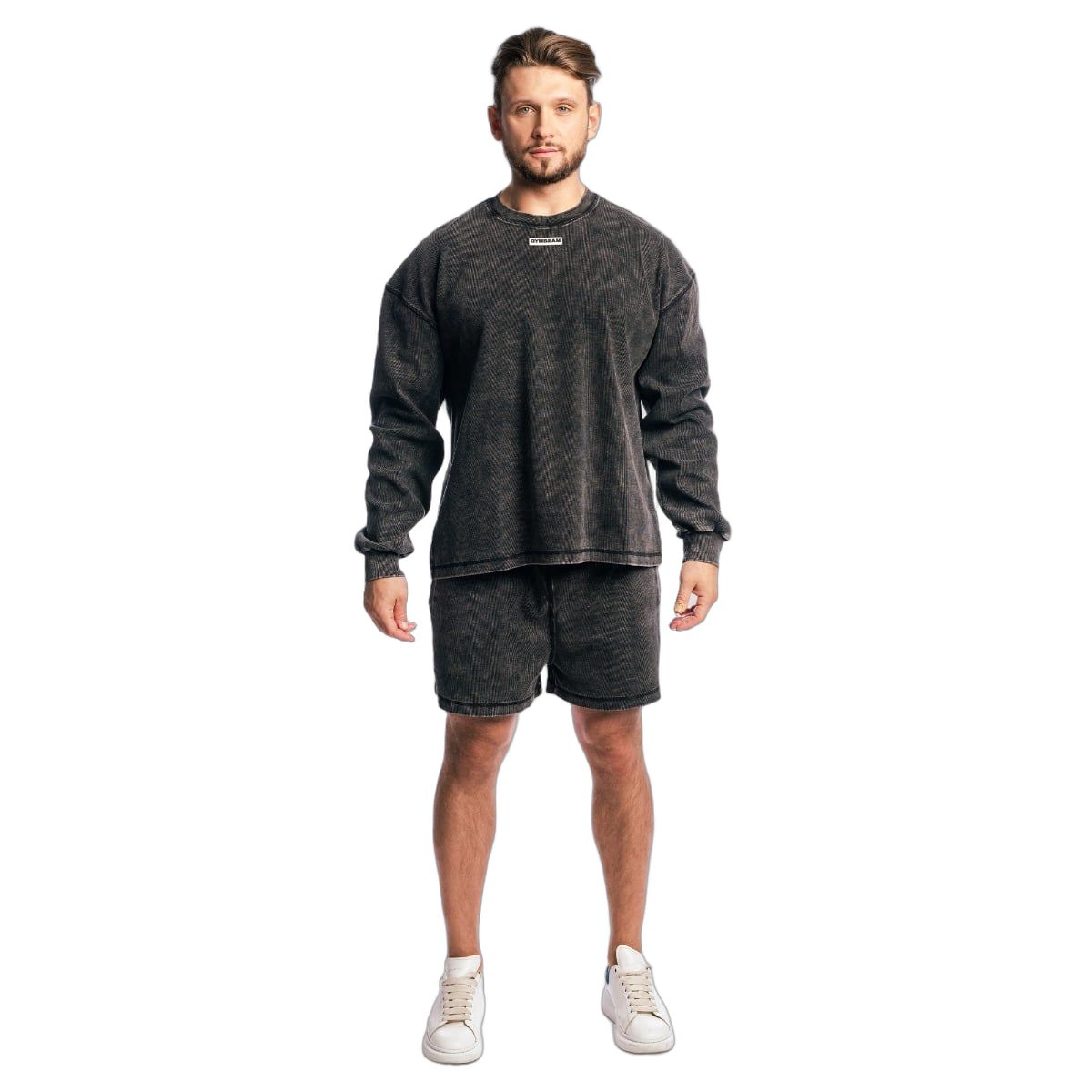GymBeam Felpa uomo Aura oversize senza cappuccio Washed Black