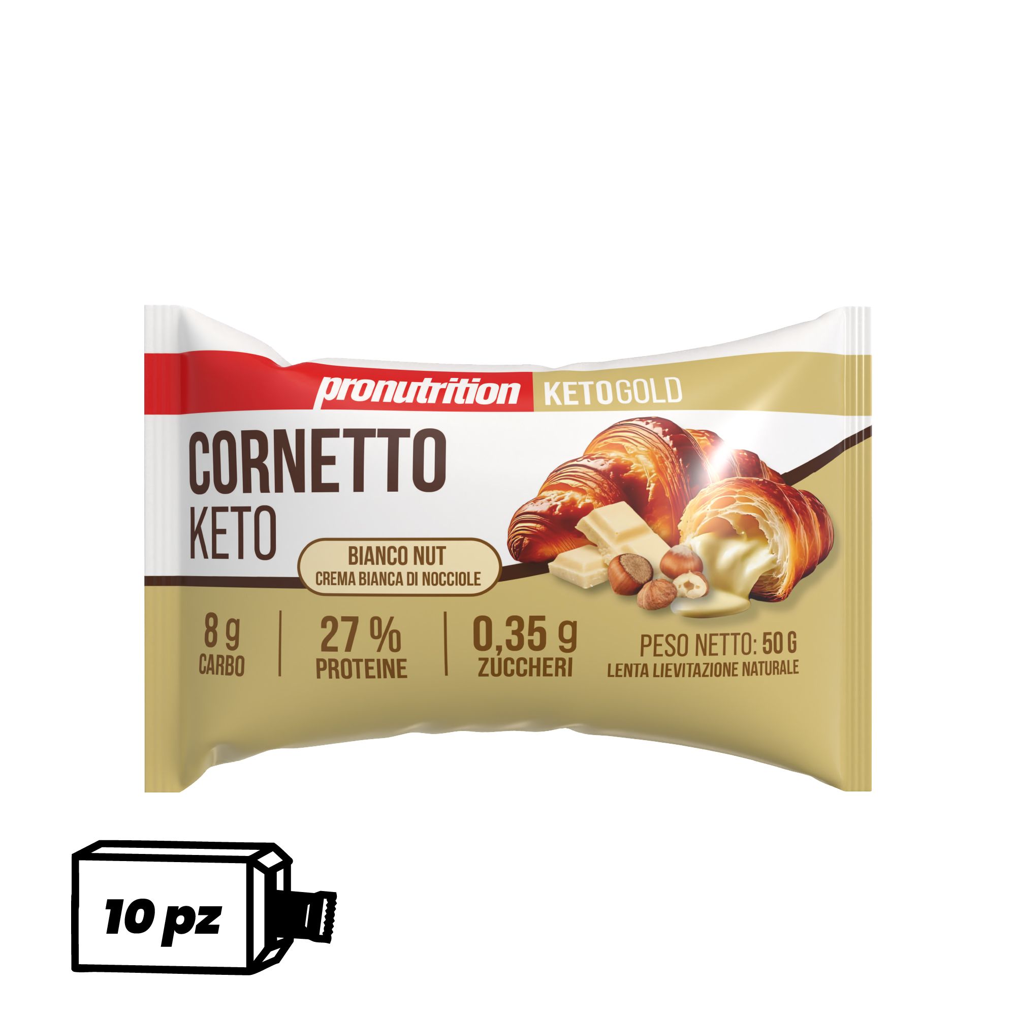 Pronutrition Cornetto keto (10 pezzi x 50 gr, Crema bianca alle nocciole)