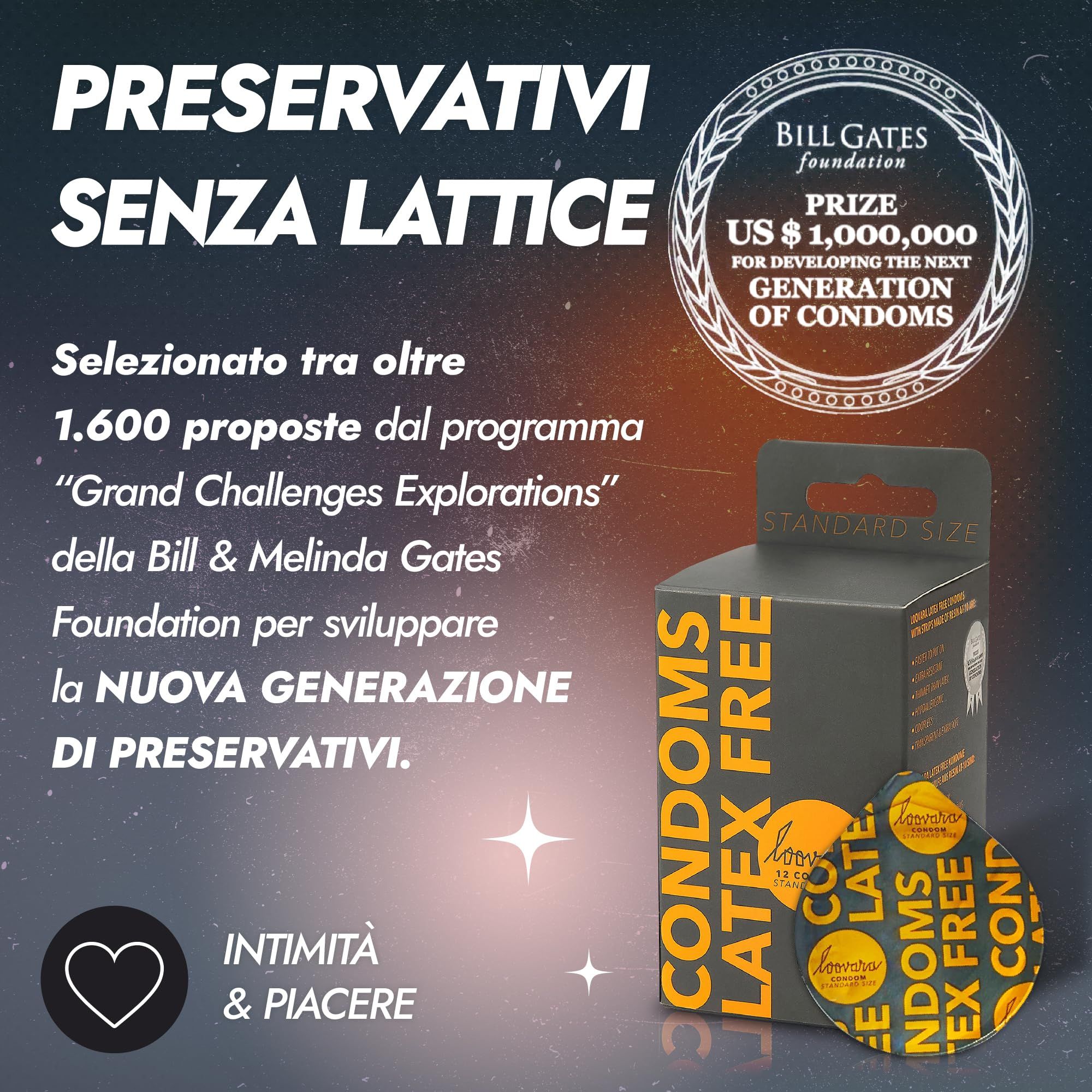 Preservativi senza lattice, selezionati dalla Bill & Melinda Gates Foundation.