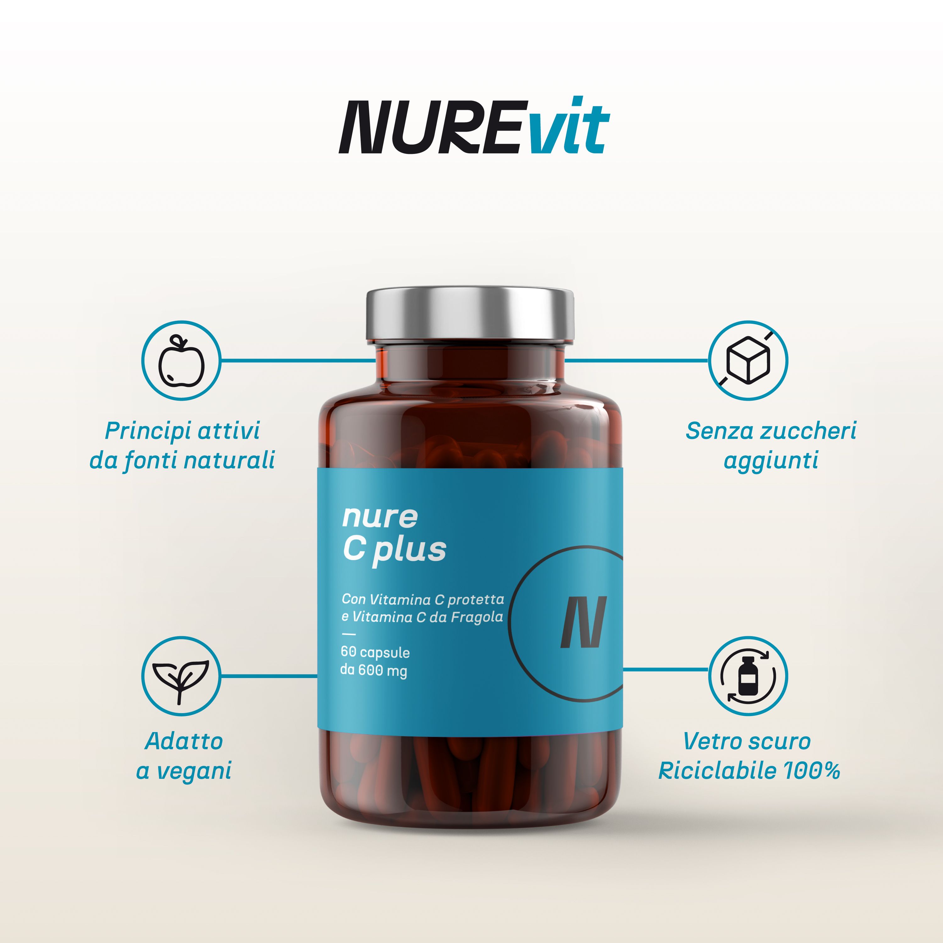 NURE C Plus 60 cps 600 mg | Integratore vitamina c protetta, integratore difese immunitarie