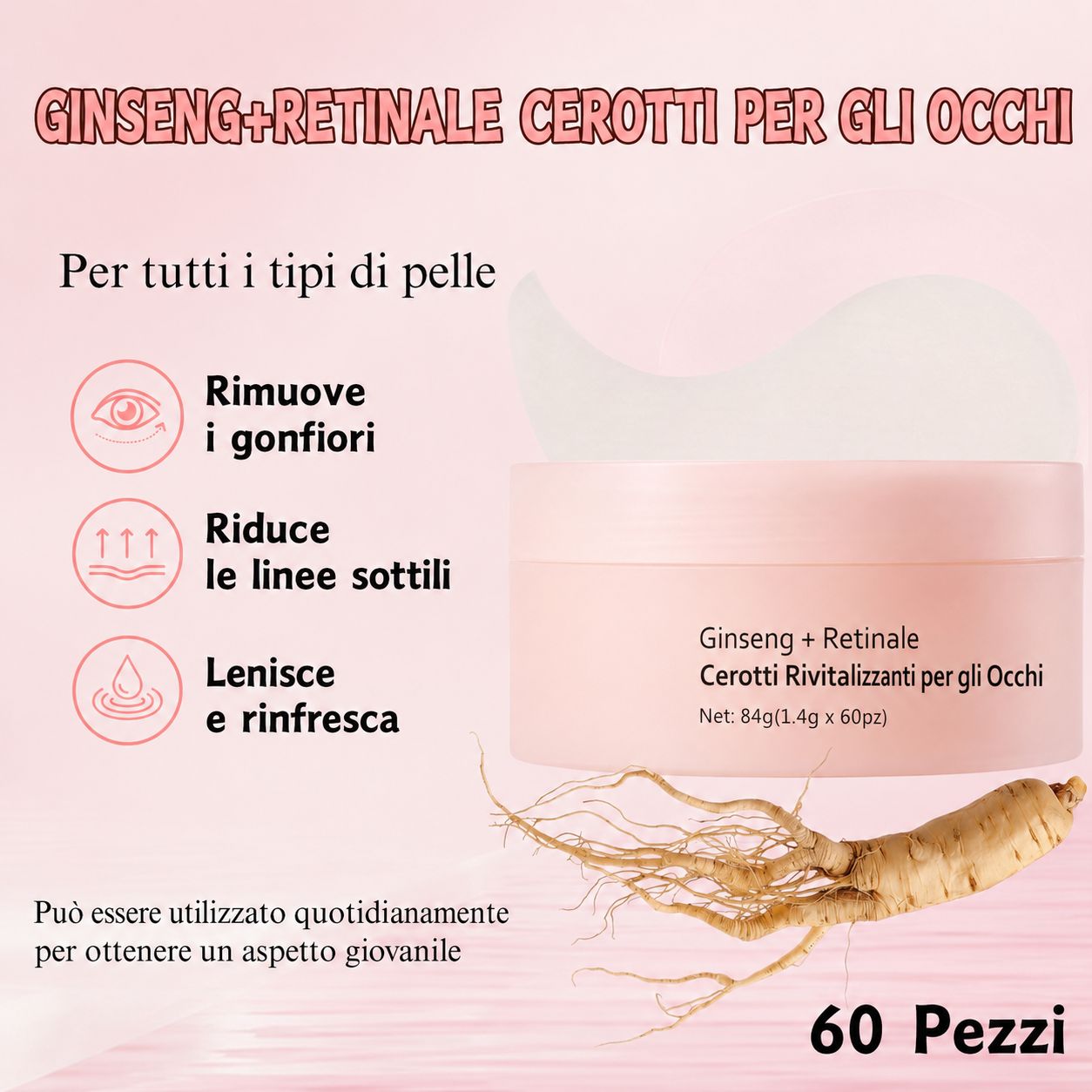 SUMMISHI Korean Skincare Crema Contorno Occhi al Ginseng + Retinal e Patch Occhi