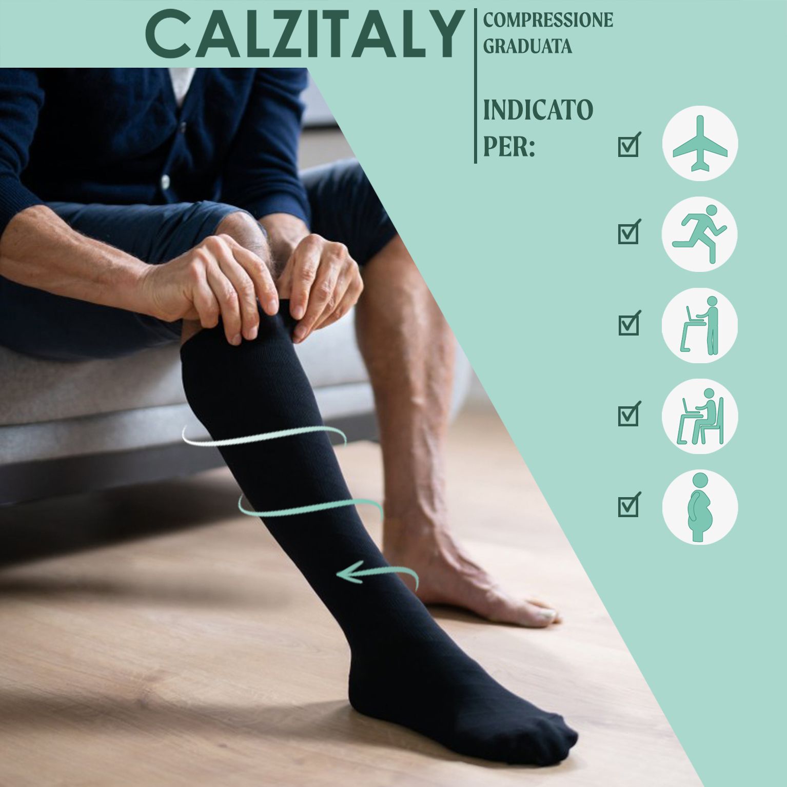 CALZITALY Gambaletti Cotone Compressione Graduata 14-16 mm/Hg, Calze Medicali Unisex Made in Italy