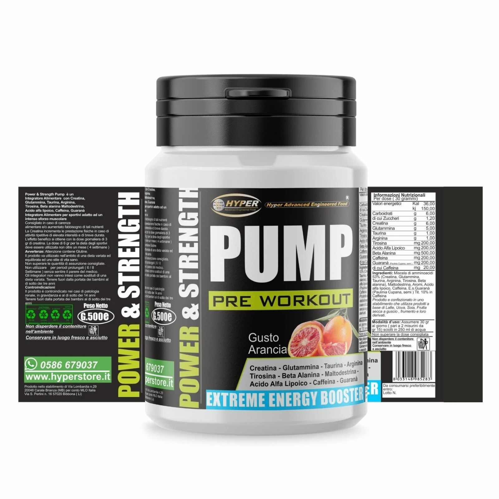 Power & Strength Pump Pre Workout Forza Energia Massa Muscolare Creatina Beta Alanina Caffeina
