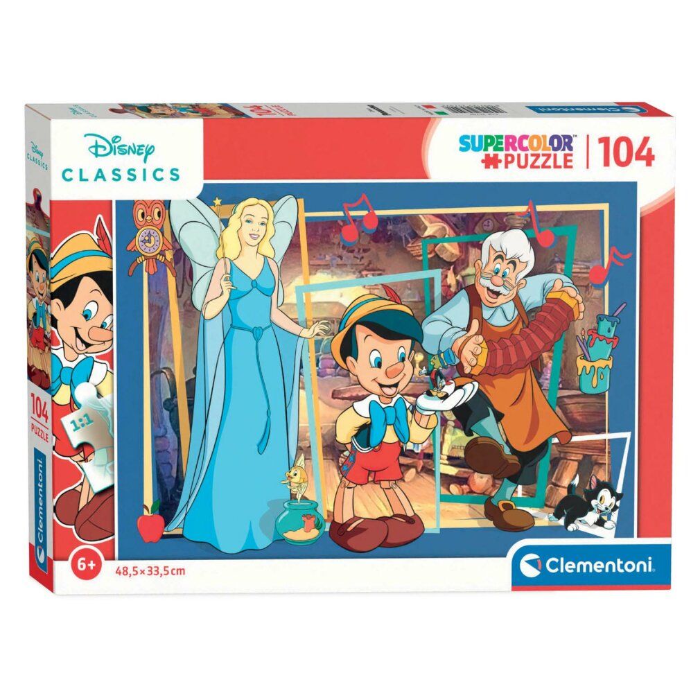 Clementoni Puzzle Disney - Pinocchio, 104 pezzi. Con illustrazioni di Pinocchio e personaggi.