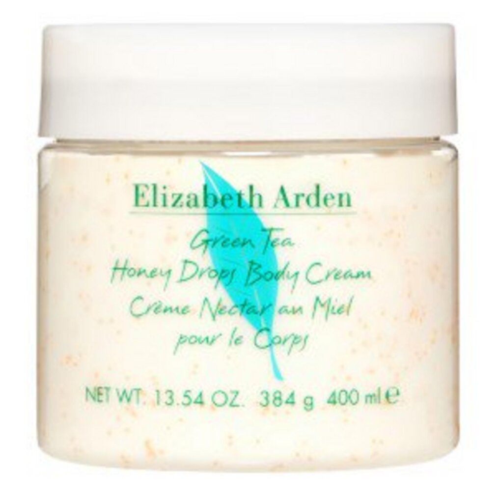 Vaso di crema con coperchio. Scritta: Elizabeth Arden Green Tea Honey Drops Body Cream. Contenuto: 400 ml.