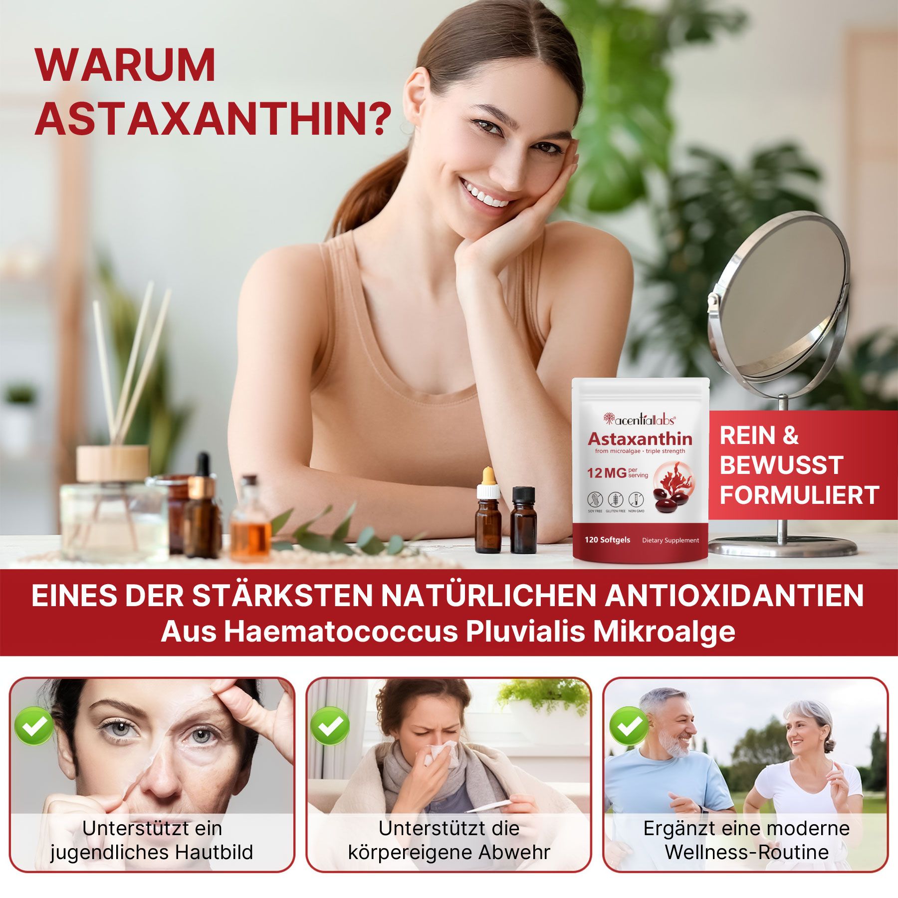 Aliver Astaxantina ad Alto Dosaggio Antiossidante per il Sistema Immunitario con Estratto di Alghe