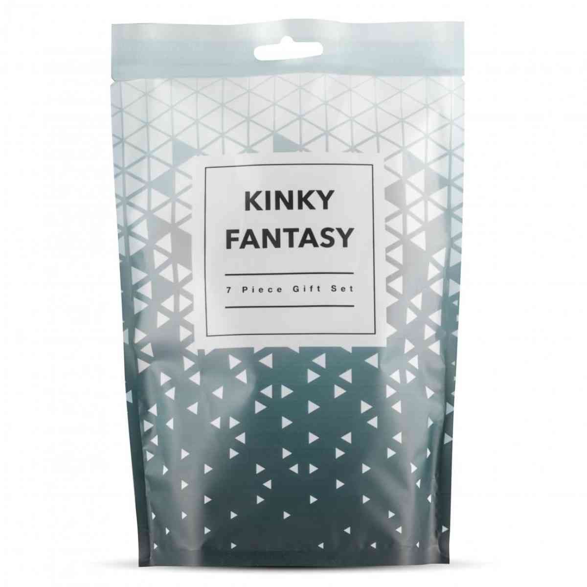 Sacchetto regalo "Kinky Fantasy" e "7 Piece Gift Set". Motivo di sfondo con triangoli.