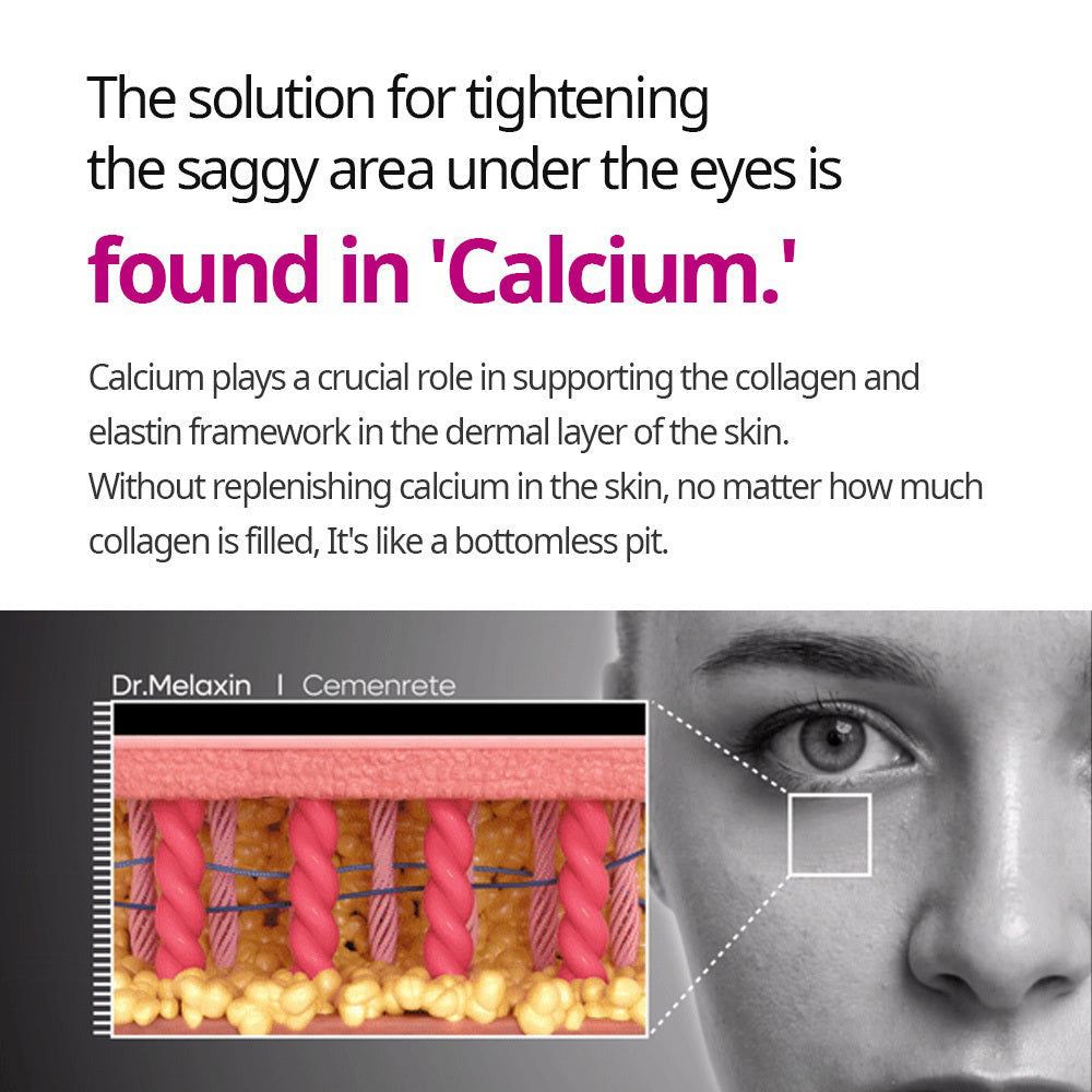 Dr. Melaxin Cemenrete EX Volume Firming Calcium Intense Cream, un barattolo di vetro con etichetta, accanto al coperchio aperto.