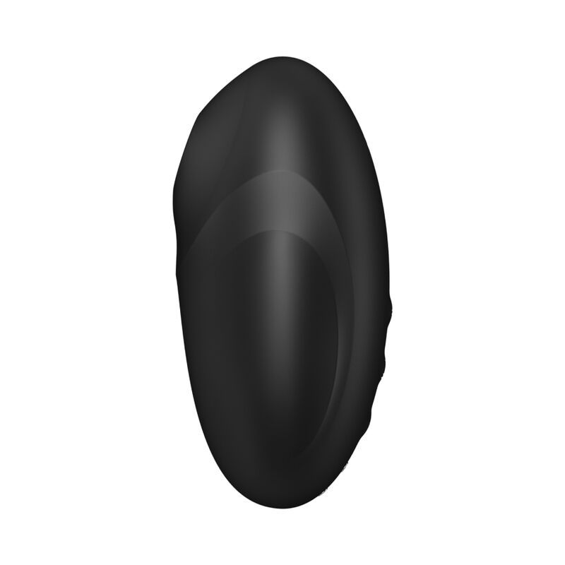 Prodotto benessere nero, ovale. Parte superiore con incavo concavo. Superficie liscia.