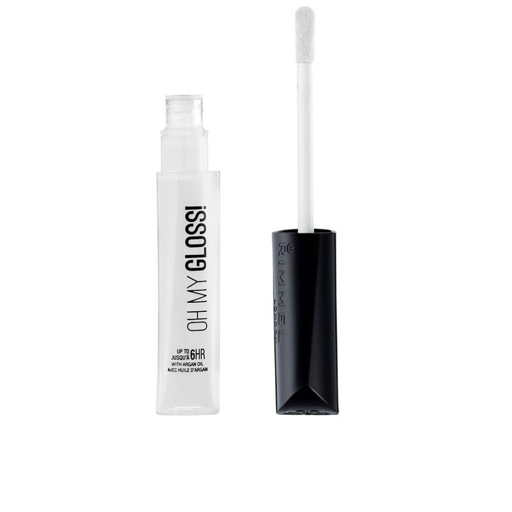 Contenitore e applicatore di lucidalabbra trasparenti. Scritta: OH MY GLOSS! e AQUA DETENTE.