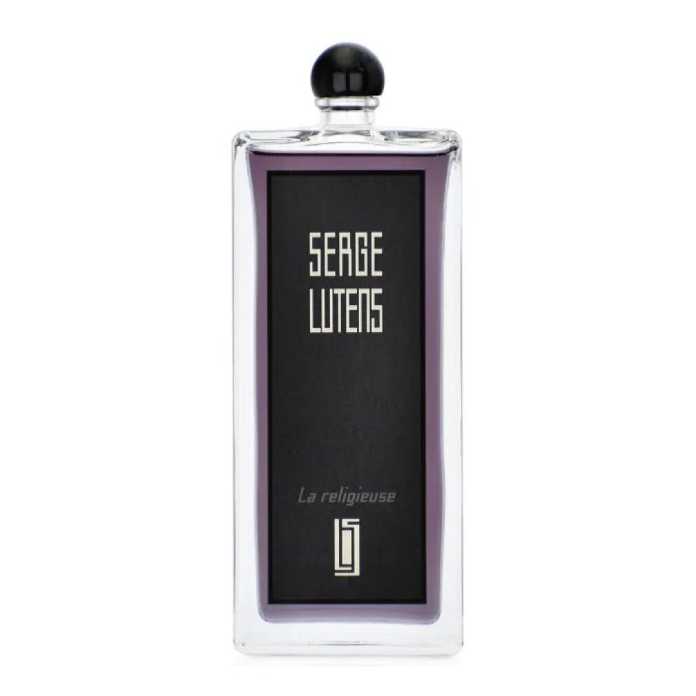 Serge Lutens La Religieuse EdP Nat. Spray. Flacone rettangolare, etichetta nera, tappo nero. Liquido viola.
