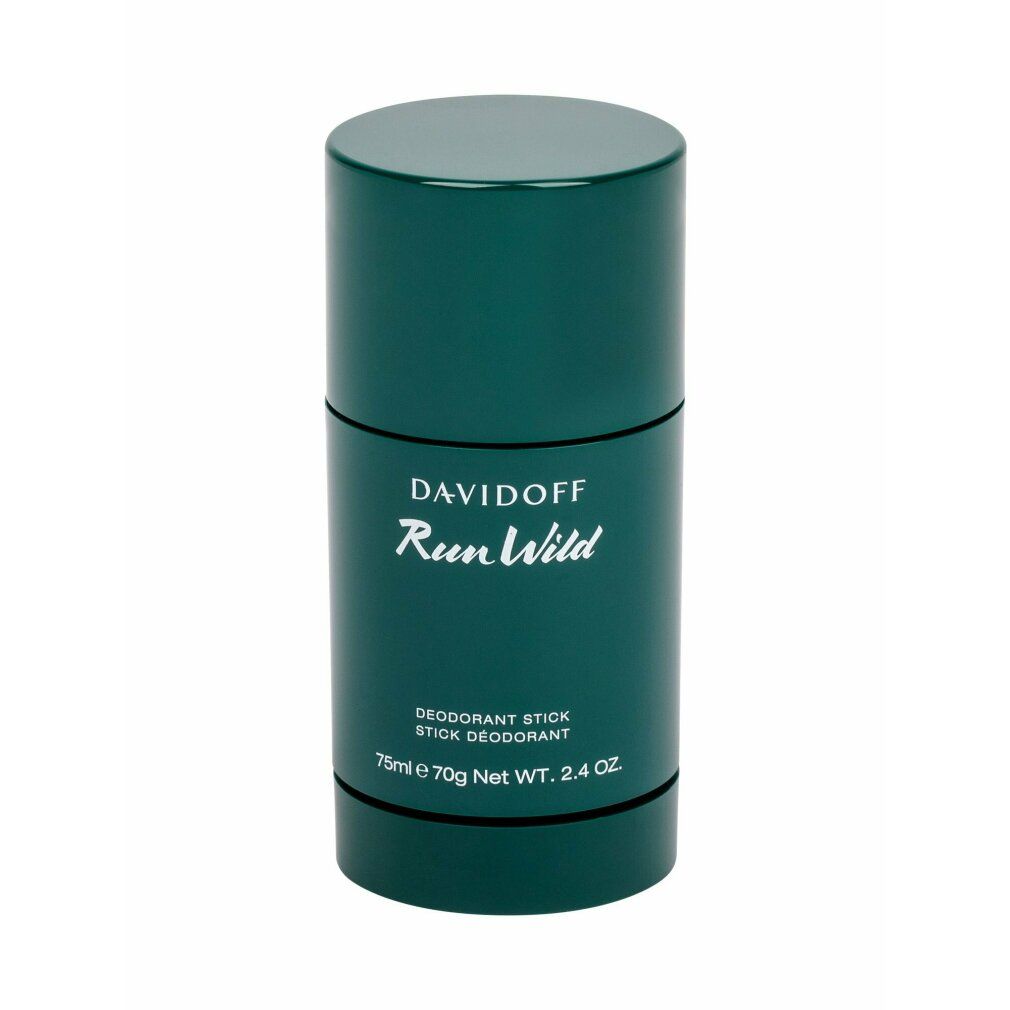 Stick deodorante verde. Scritta: Davidoff Run Wild, Deodorant Stick. 75ml e 70g Net Wt. 2.4 OZ.