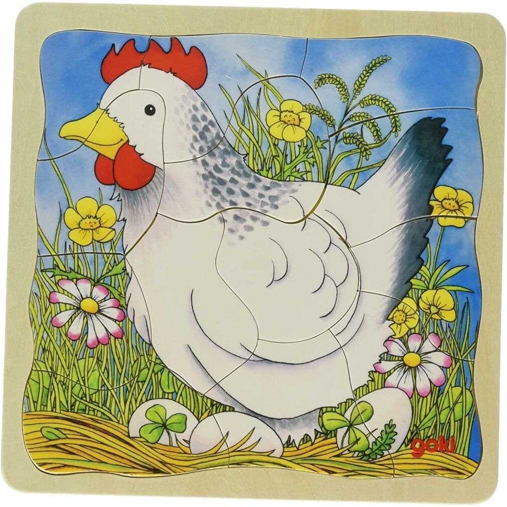 Puzzle a strati in legno Goki - pollo