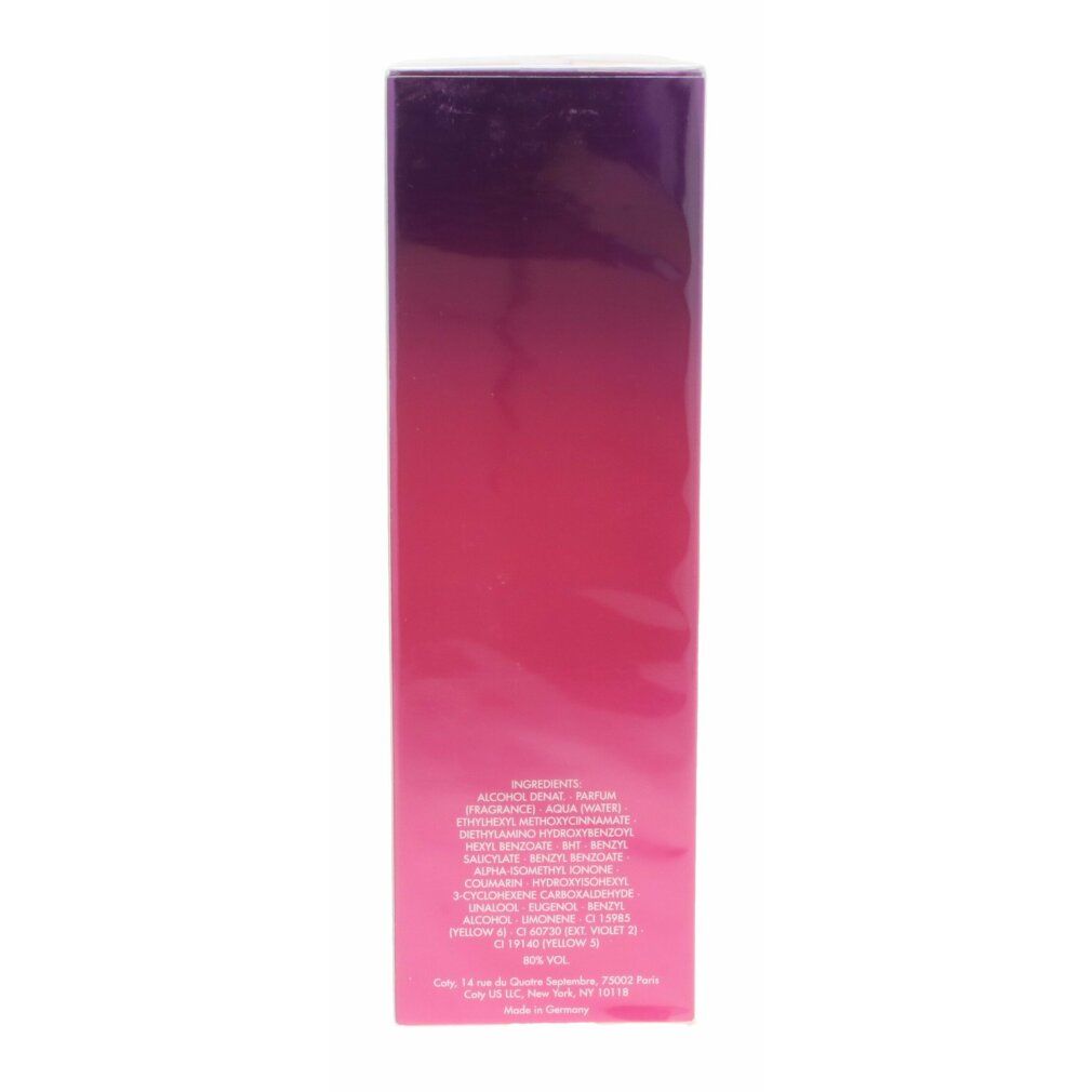Retro della scatola di Escada Magnetism Eau de Parfum Spray. Ingredienti e informazioni del produttore. Sfumatura dal rosa al viola.