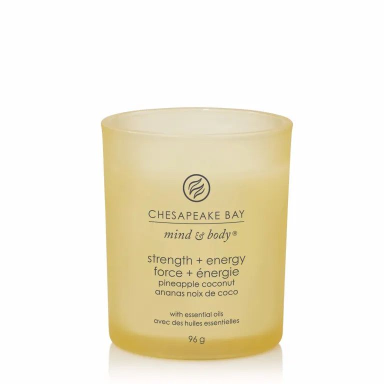Candela gialla Chesapeake Bay mind & body, forza + energia, ananas cocco. 96 g.