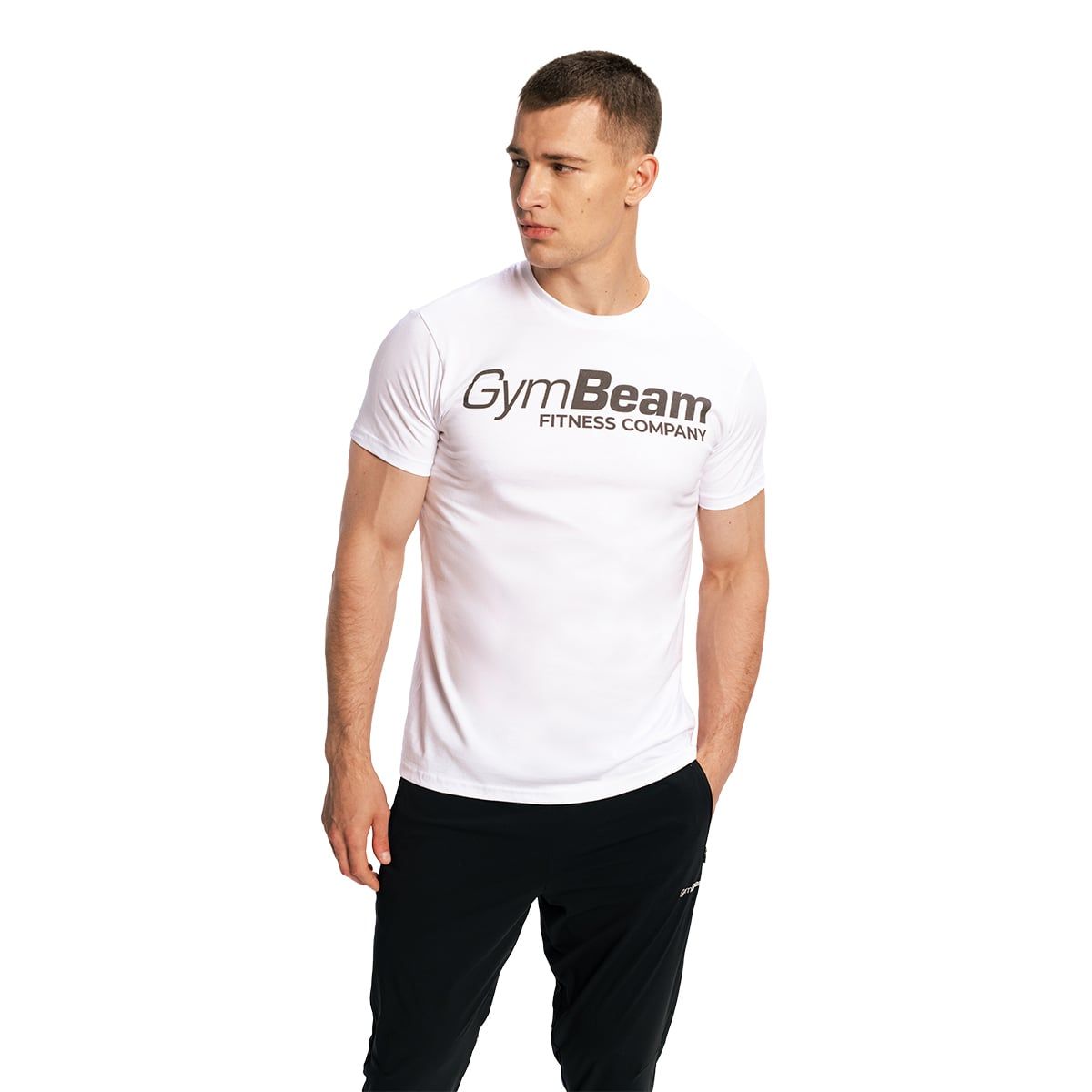 GymBeam T-shirt uomo Fitness in cotone bianca regular