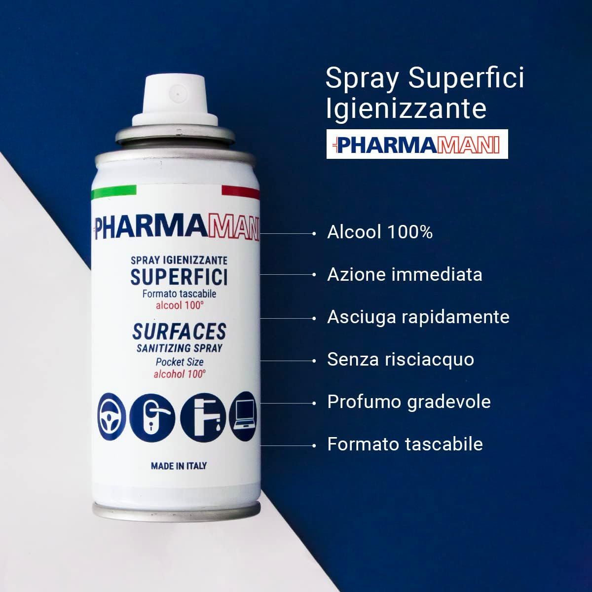 PHARMAMANI - Spry Igienizzante superfici - 100% Alcool Tascabile e Profumato