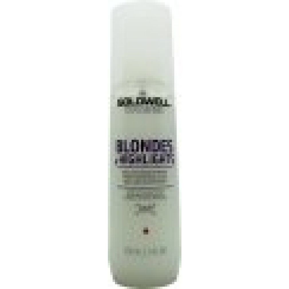Goldwell Blondes & Highlights Brilliance Serum Spray. Flacone bianco con erogatore spray. Scritta viola. 150ml.