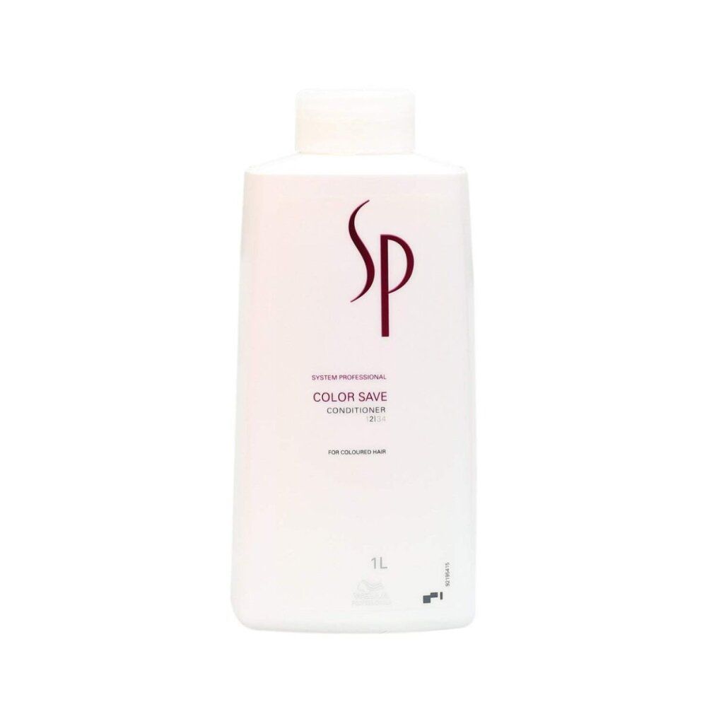 Flacone bianco con logo SP e nome prodotto Color Save Conditioner. Testo in inglese, francese, italiano. 1L.