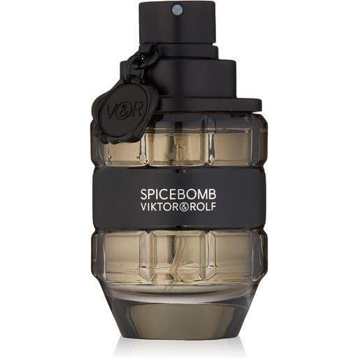 Flacone di profumo a forma di granata, nero e trasparente. Scritta SPICEBOMB VIKTOR&ROLF. Con pendente.