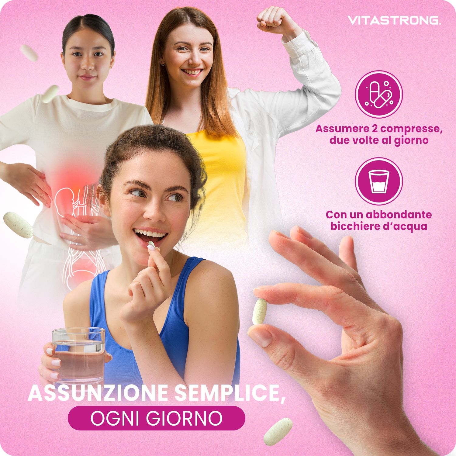 Confezione Vitastrong VitaCyst con D-Mannosio, NAC, Cranberry.