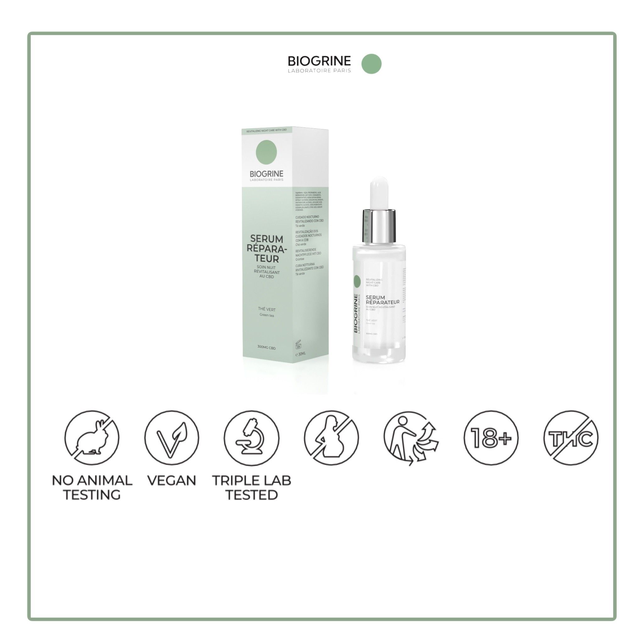 BIOGRINE Siero riparatore – Trattamento notte rivitalizzante con CBD e tè verde