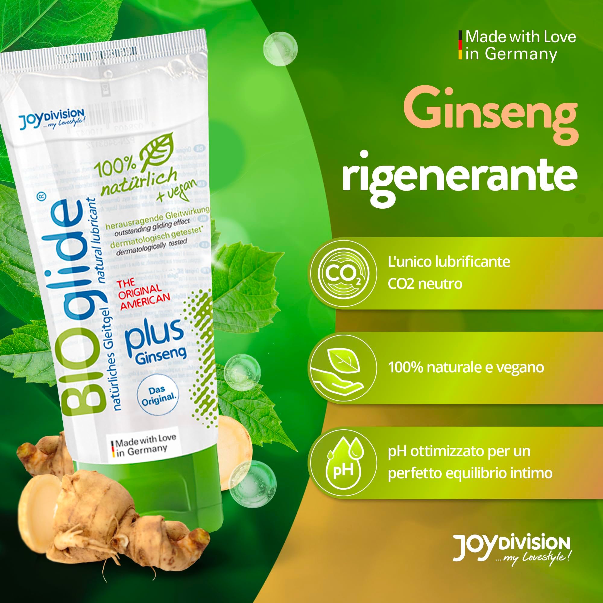 Tubo di lubrificante Joydivision Bio-Glide, 100% naturale, vegano, CO2 neutro.