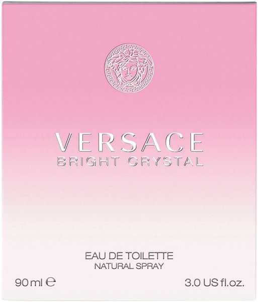 Confezione rosa con logo e scritta Versace Bright Crystal. Eau de Toilette Natural Spray.