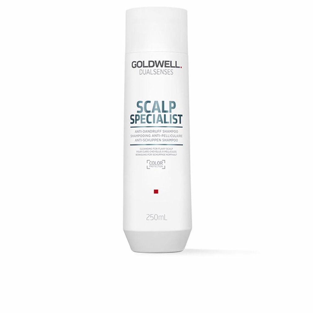 Flacone di shampoo bianco con logo Goldwell e nome del prodotto. Testo: Shampoo antiforfora. 250 ml.