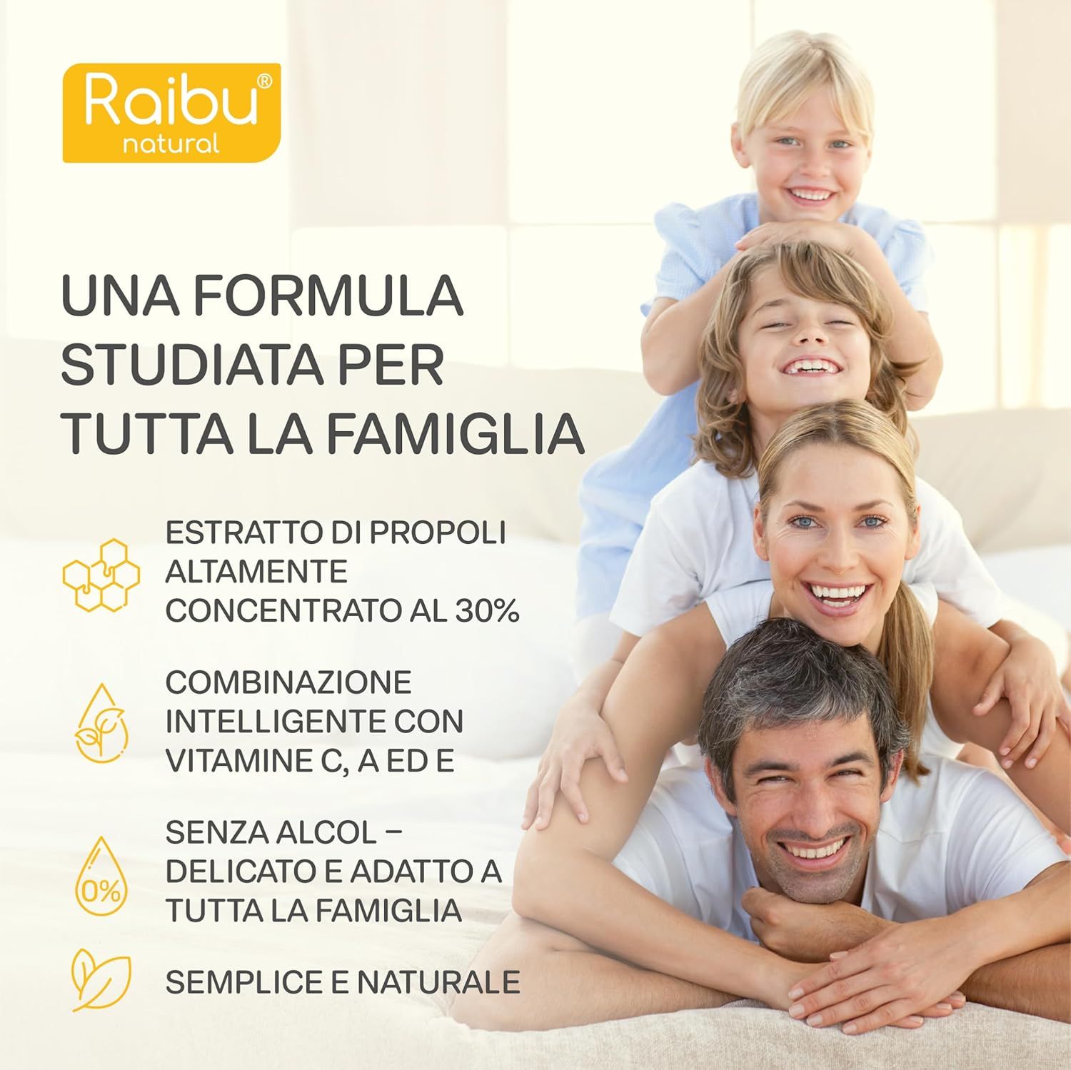 Famiglia impilata. Testo: Una formula studiata per tutta la famiglia. Loghi.