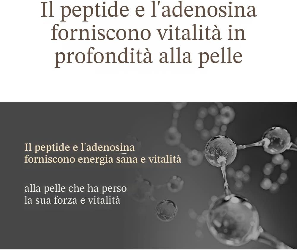 Testo: I peptidi e l'adenosina forniscono vitalità in profondità. Forniscono energia e vitalità.