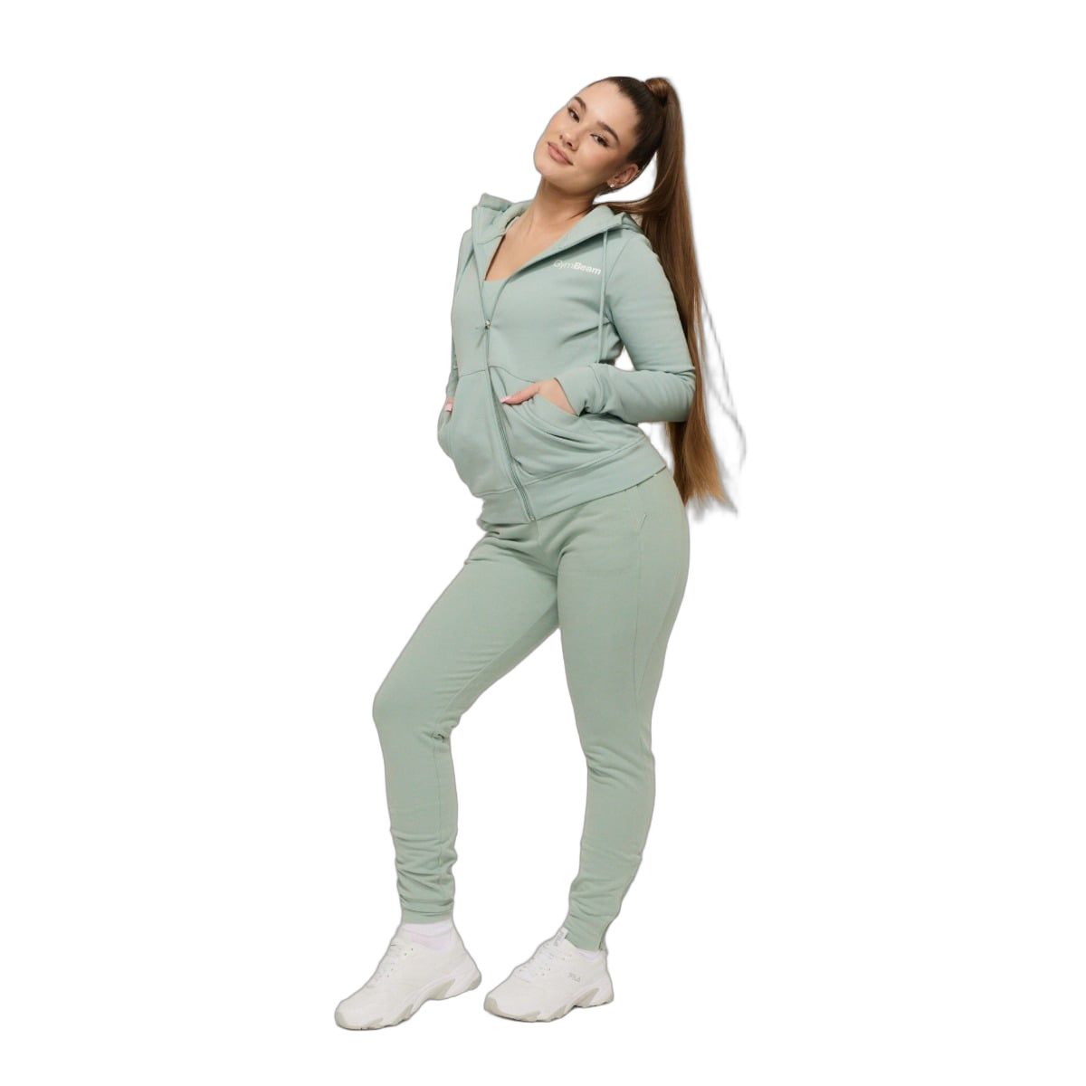 GymBeam Felpa con cappuccio e zip da donna regular Limitless Eucalypt