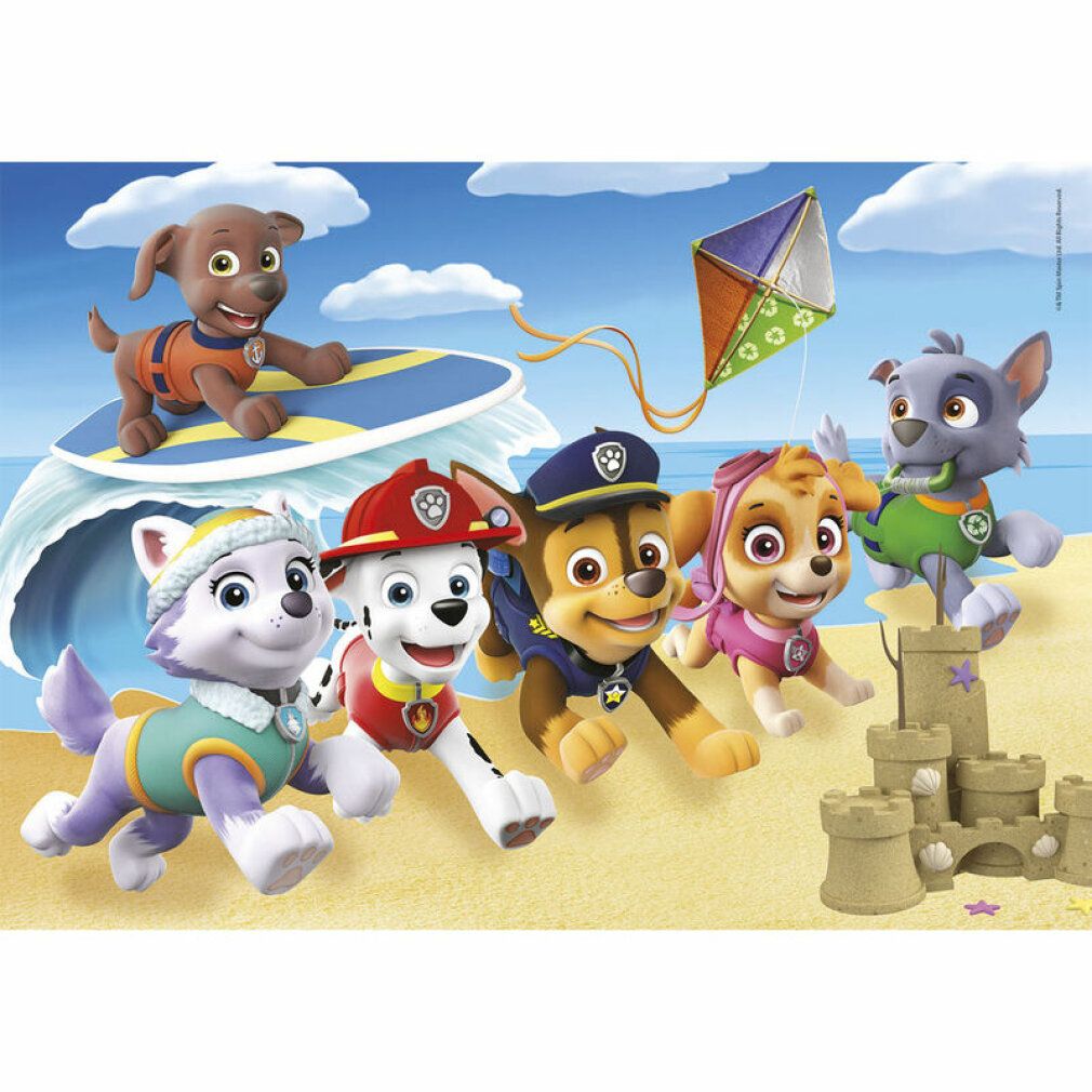 Puzzle Paw Patrol, 60 pezzi. Personaggi Paw Patrol sulla spiaggia. Aquilone sullo sfondo. Marca: Clementoni.