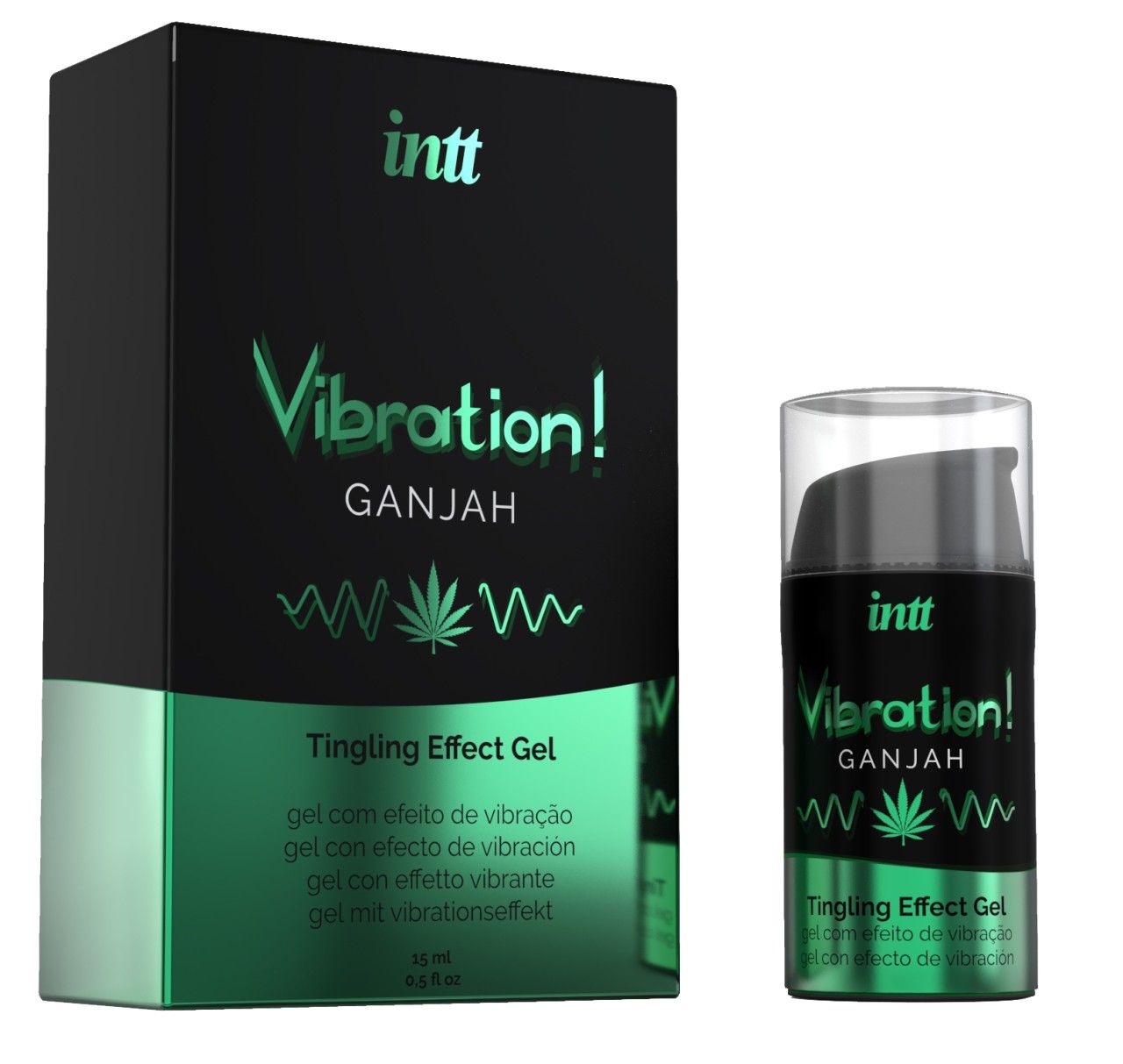 Confezione e dispenser INTT Vibration! Ganjah Tingling Effect Gel.