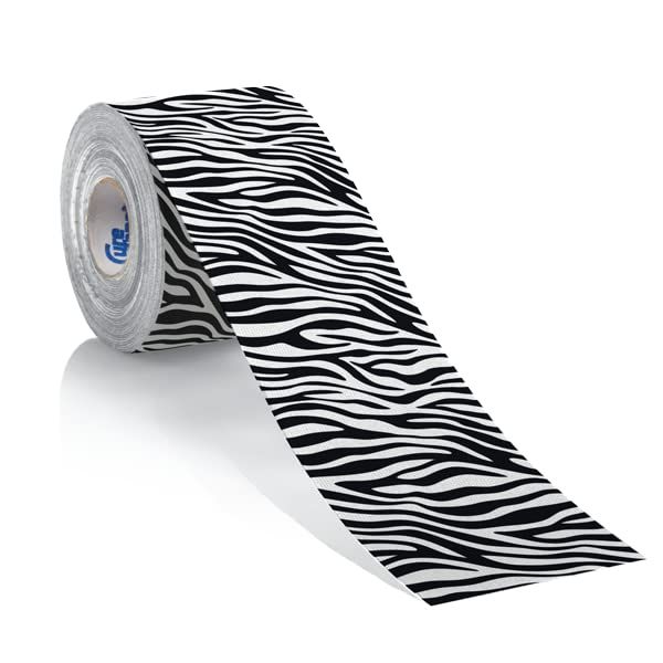 Rotolo di kinesio tape zebrato. Sfondo bianco.