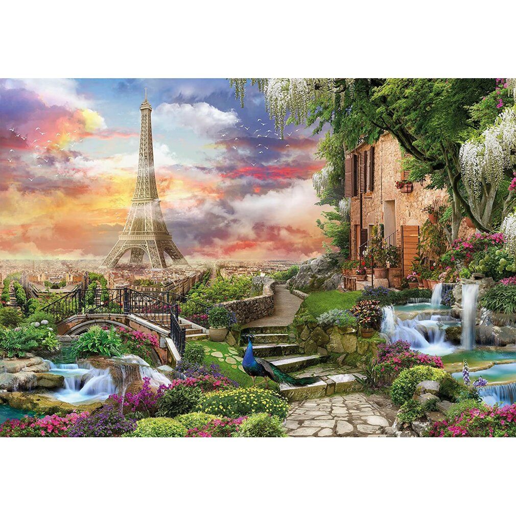 Puzzle con la Torre Eiffel e un paesaggio. Marca: Clementoni. 3000 pezzi. Collezione di alta qualità.