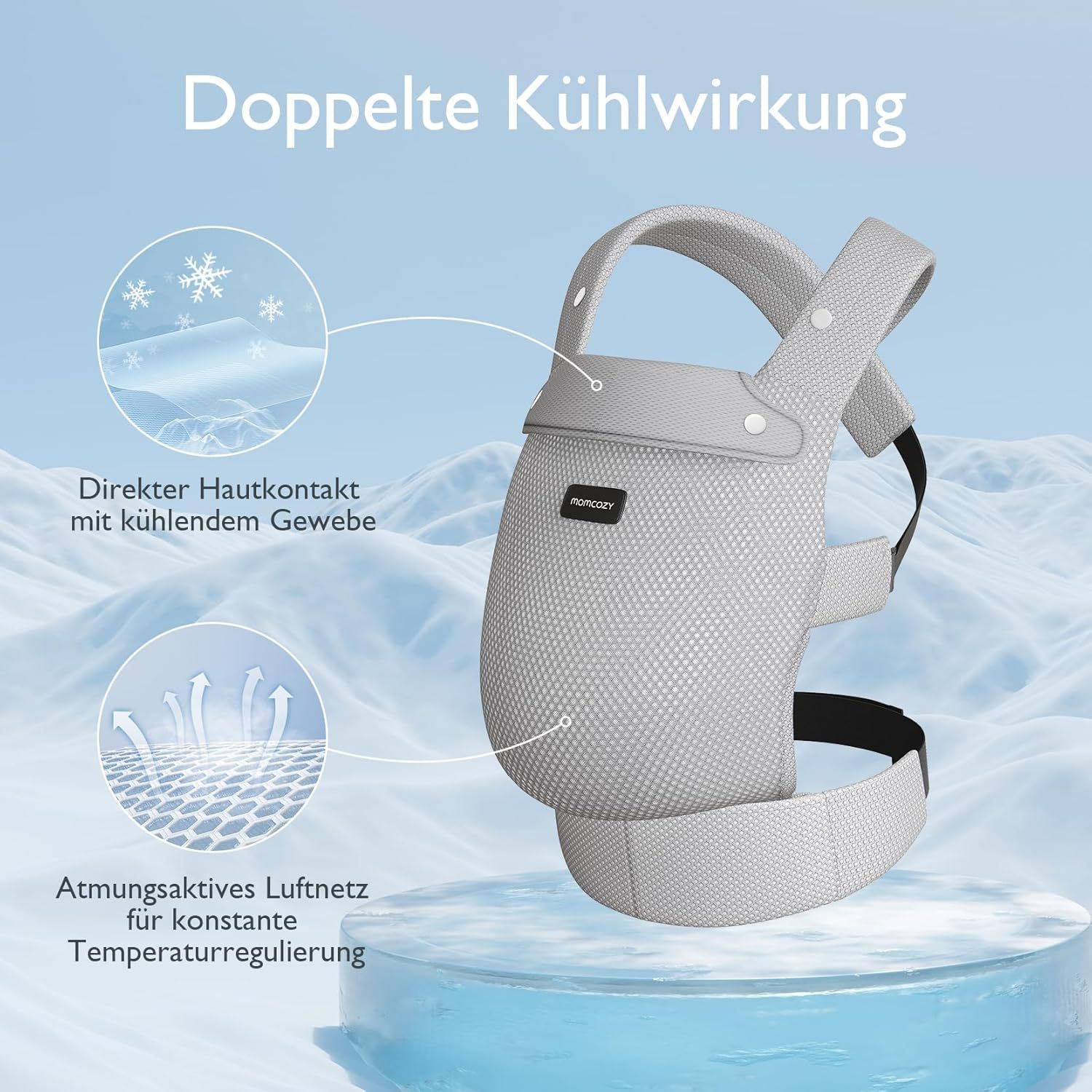 Momcozy Marsupio per Bambini Leggero e Traspirante in Rete Air Mesh Grigio