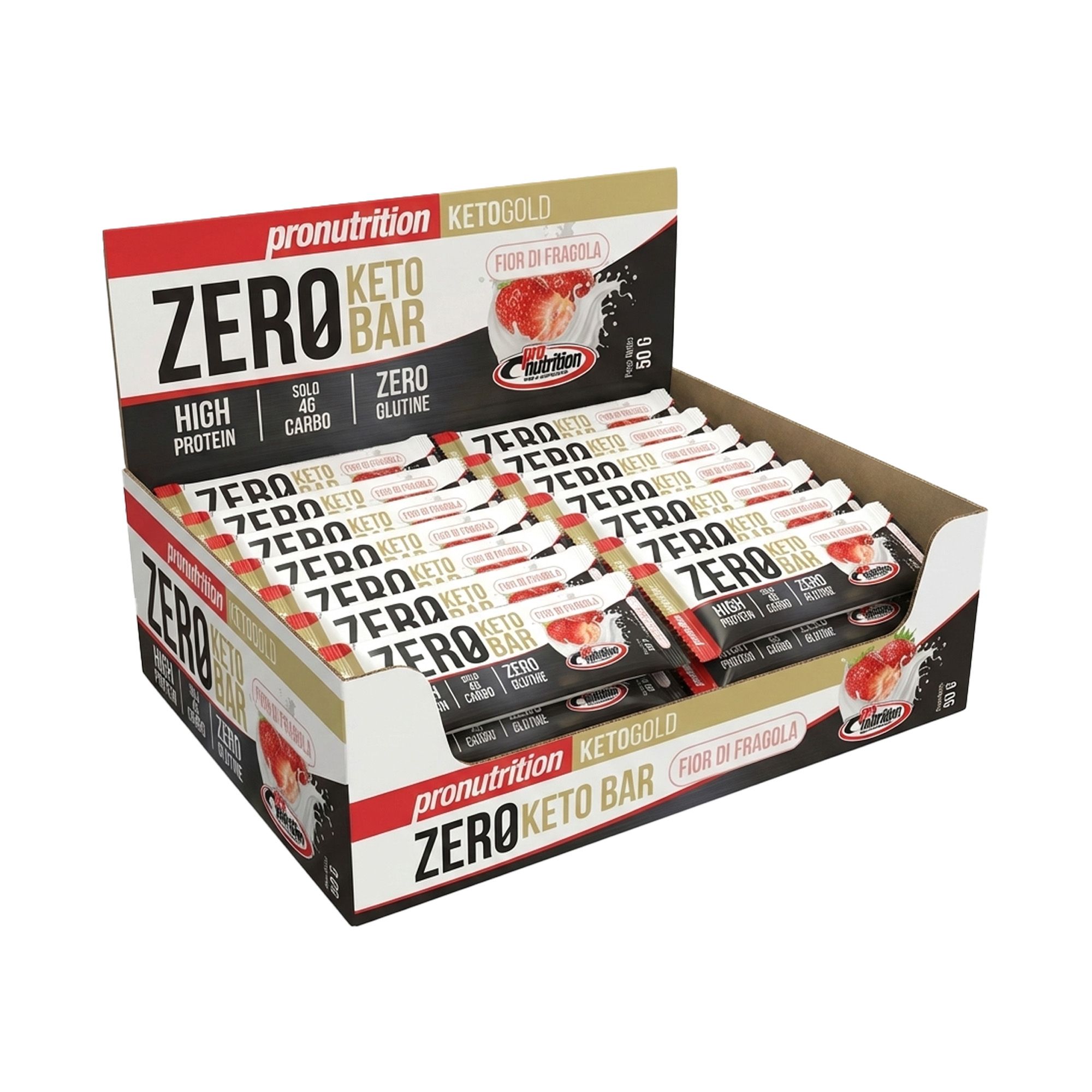 Pronutrition Zero Keto Bar - Fior di fragola - 25 pezzi x 50 gr - Senza zuccheri aggiunti