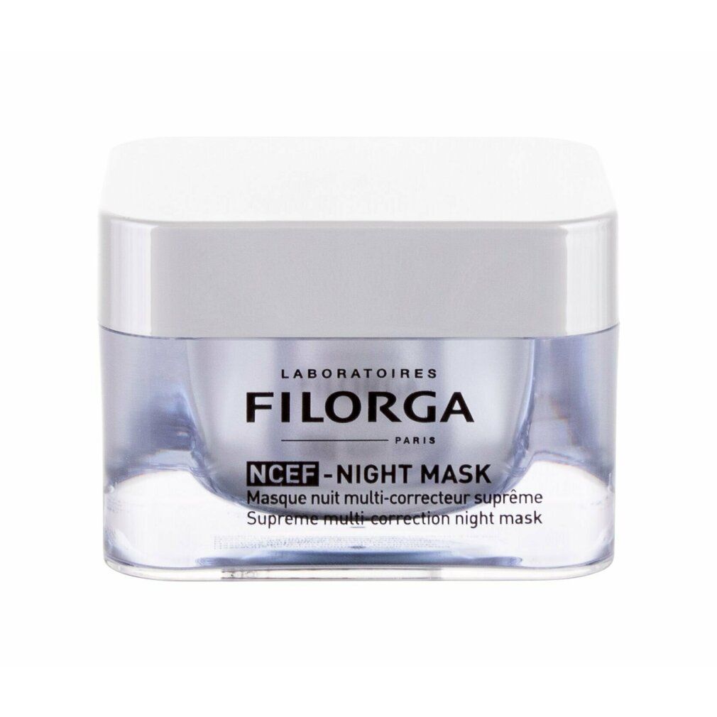 Vasetto con coperchio argentato. Scritta: Filorga, NCEF-Night Mask. Denominazioni in francese e inglese.