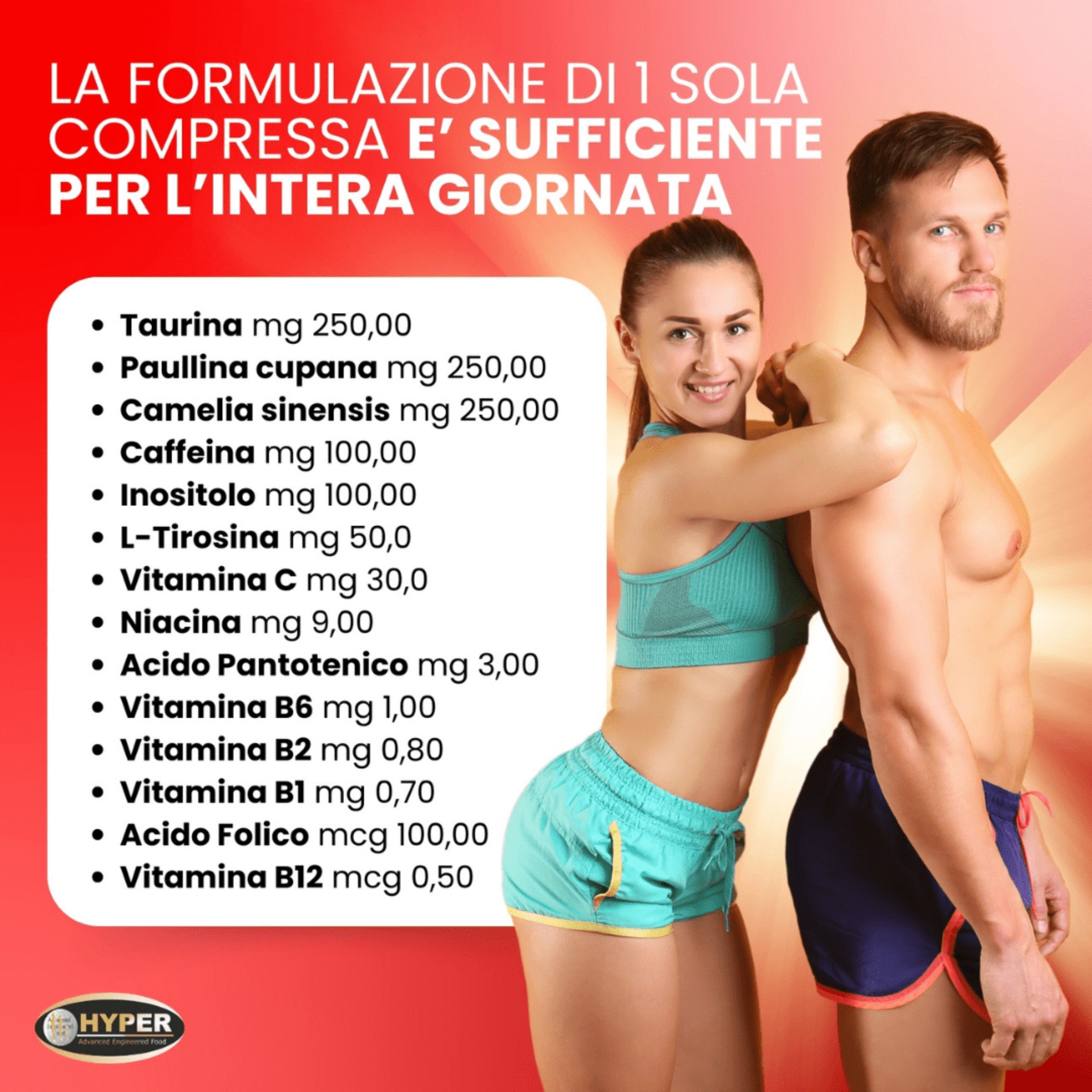 HYPER Stron Pill 60cpr Stimolante Con Taurina  Guaranà  Tè Verde  Caffeina, Tirosina e Vitamine