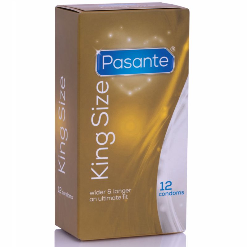 Preservativo Pasante King Size confezionato singolarmente in foglio dorato.