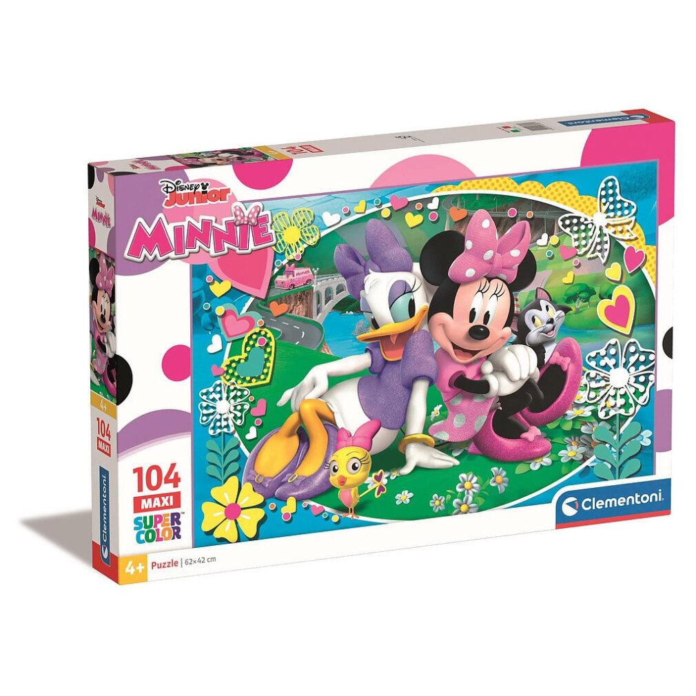 Puzzle Clementoni, Minnie e Daisy: Maxi gita, 104 pezzi. Confezione con Minnie e Daisy.