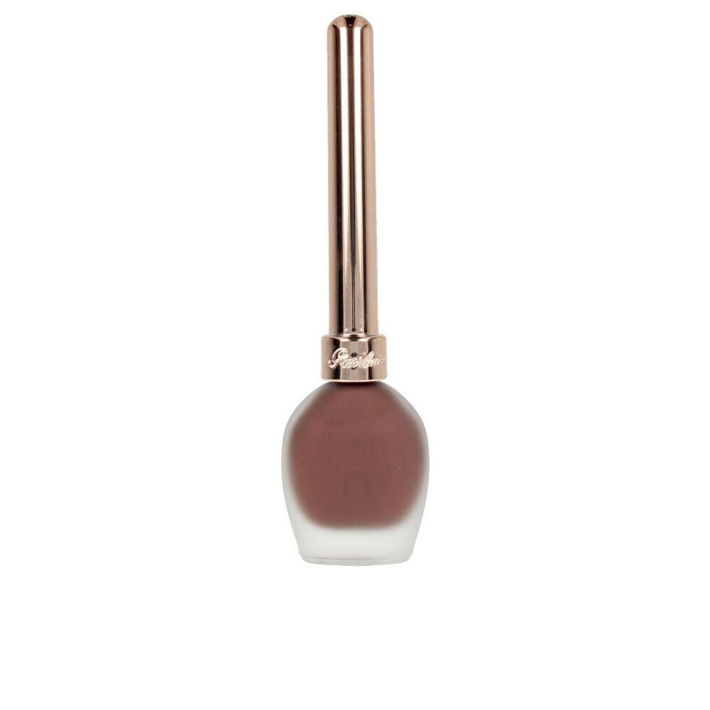 Eyeliner marrone con stelo dorato. Flacone dalla forma arrotondata e fondo trasparente.