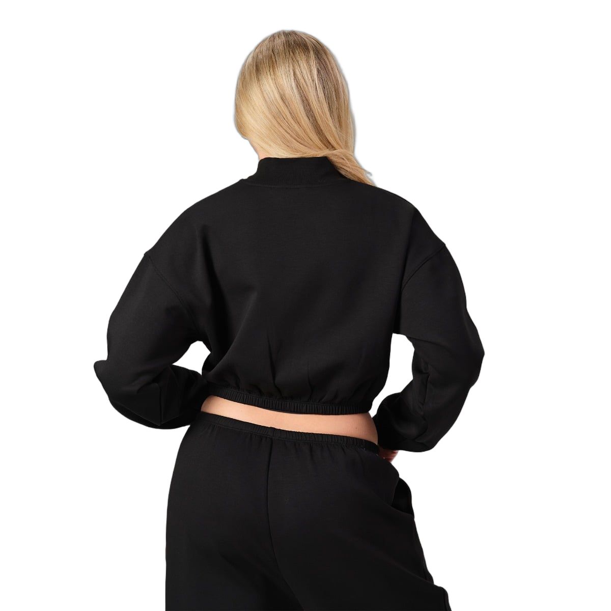 GymBeam Felpa donna NEO cropped con zip senza cappuccio Black