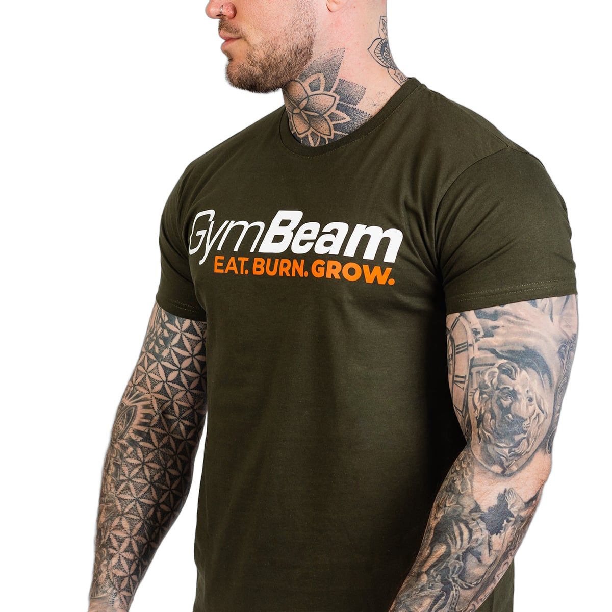 GymBeam T-shirt Grow da uomo in cotone verde militare