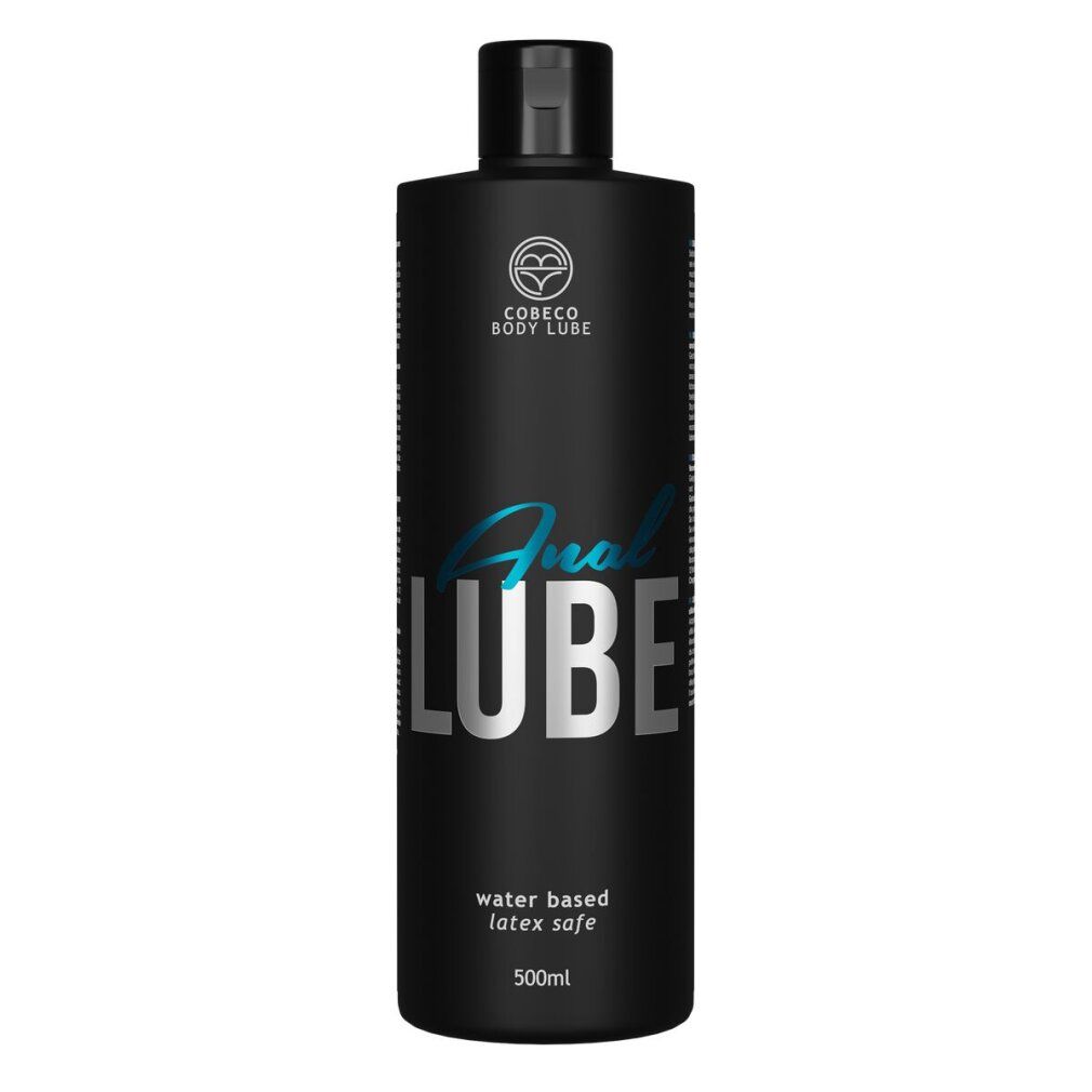 Flacone nero "Anal Lube". Marchio Cobeco Bodylube. A base d'acqua, senza lattice. 500ml.